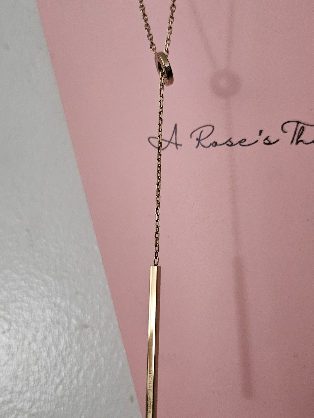 Michael Kors Gold Lariat Necklace with Ring Slider and Bar Drop - Picture 6 of 8